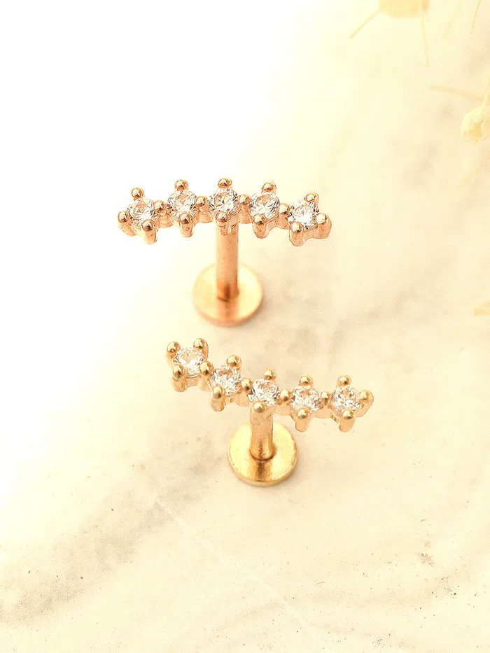 MinimalBijoux PreStyled Sets 14K Gold Internally Threaded Curve Cubic Bar Labret Piercing 18G16G