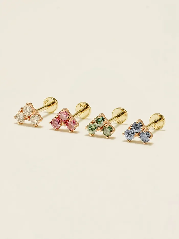MinimalBijoux Rings 14K Gold Moissanite Block Heart Internally Threaded Labret Piercing 20G18G16G