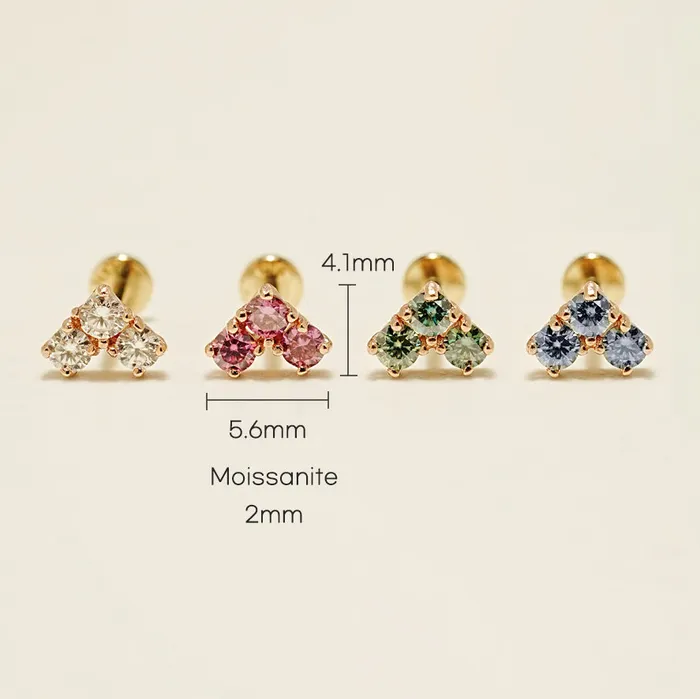 MinimalBijoux Rings 14K Gold Moissanite Block Heart Internally Threaded Labret Piercing 20G18G16G