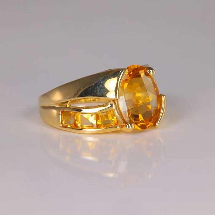 Moriartys Gem Art 10K Yellow Gold Checkerboard Cut Citrine Ring 300 Carats Rings