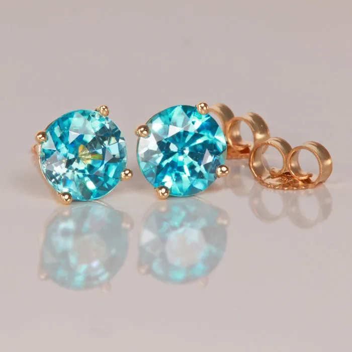 Moriartys Gem Art Earrings 14K Yellow Gold Blue Zircon Stud Earrings 275 Carats