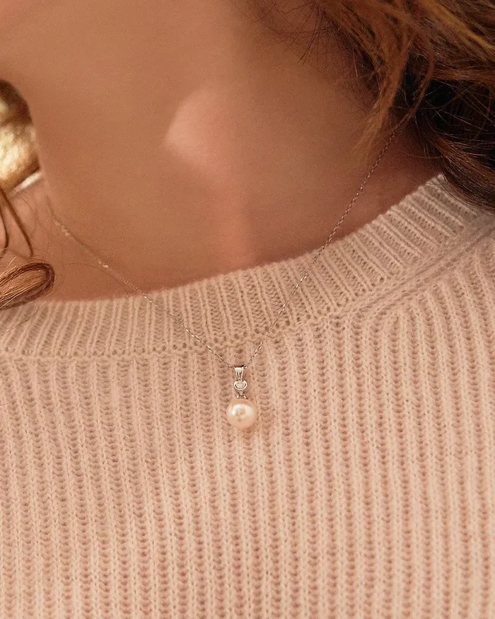 Necklaces SPT Akoya Pearl Diamond Michelle Pendant Choose Your Pearl Color