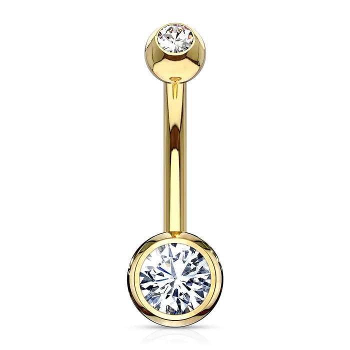 Tulsa Body Jewelry PreStyled Sets Bezel CZ Yellow 14k Gold Belly Barbell
