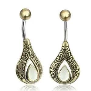Tulsa Body Jewelry Rings Mother of Pearl Teardrop Brass Belly Ring