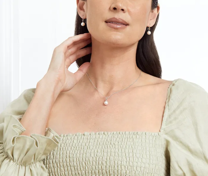 White Japanese Akoya Pearl Hope Pendant 8085mm 14K Gold SPT Necklaces