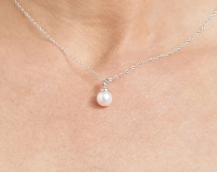 White Japanese Akoya Pearl Hope Pendant 8085mm 14K Gold SPT Necklaces