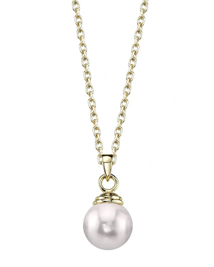 White Japanese Akoya Pearl Hope Pendant 8085mm 14K Gold SPT Necklaces