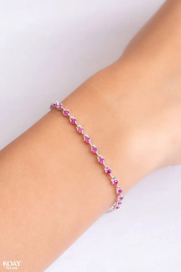 Zircon Bracelet 010Hot Pink KOAY Silver Store Bracelets