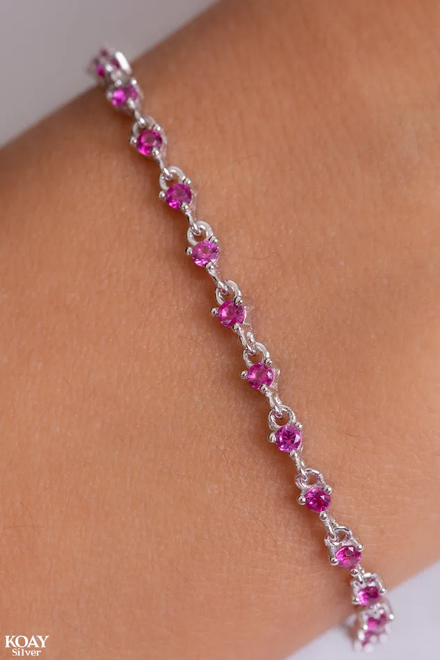 Zircon Bracelet 010Hot Pink KOAY Silver Store Bracelets Zircon Bracelet 010Hot Pink KOAY Silver Store Bracelets