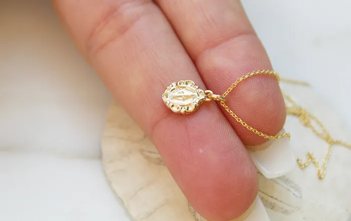 14K Gold Tiny Miraculous Medal Necklace TheLittleCatholic Necklaces