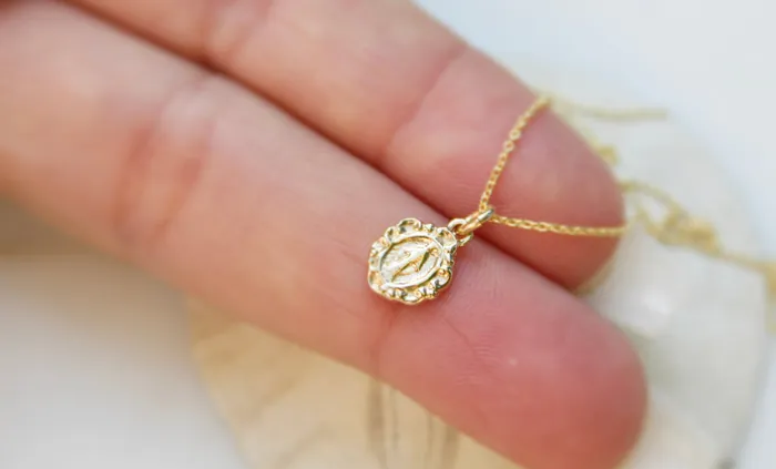 14K Gold Tiny Miraculous Medal Necklace TheLittleCatholic Necklaces