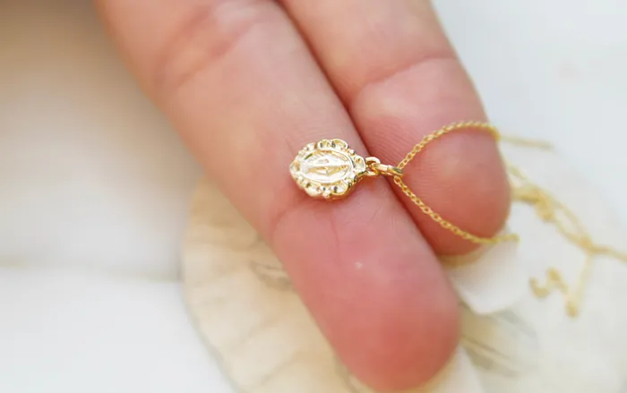 14K Gold Tiny Miraculous Medal Necklace TheLittleCatholic Necklaces