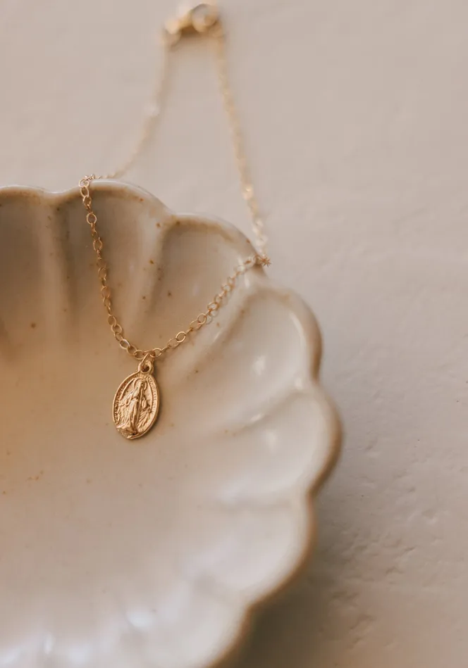 Bracelets The Little Catholic 14K Gold Dainty Miraculous Medal Bracelet