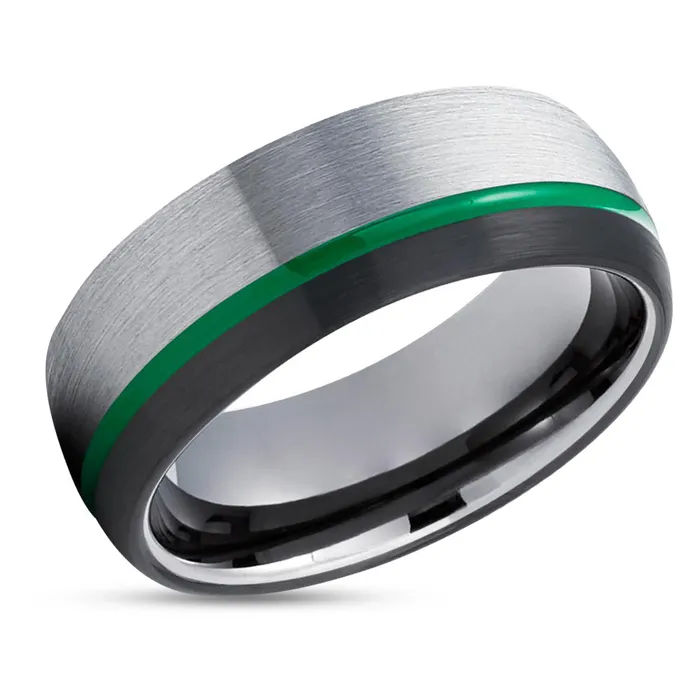 Clean Casting Jewelry Green Tungsten Ring Green Wedding Band Black Tungsten Ring Anniversary Ring 8mm Rings