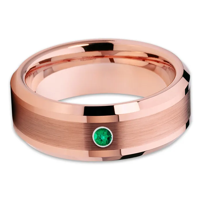 Emerald Wedding Ring Rose Gold Tungsten Ring Mans Wedding Ring Womens Ring Band Clean Casting Jewelry Rings