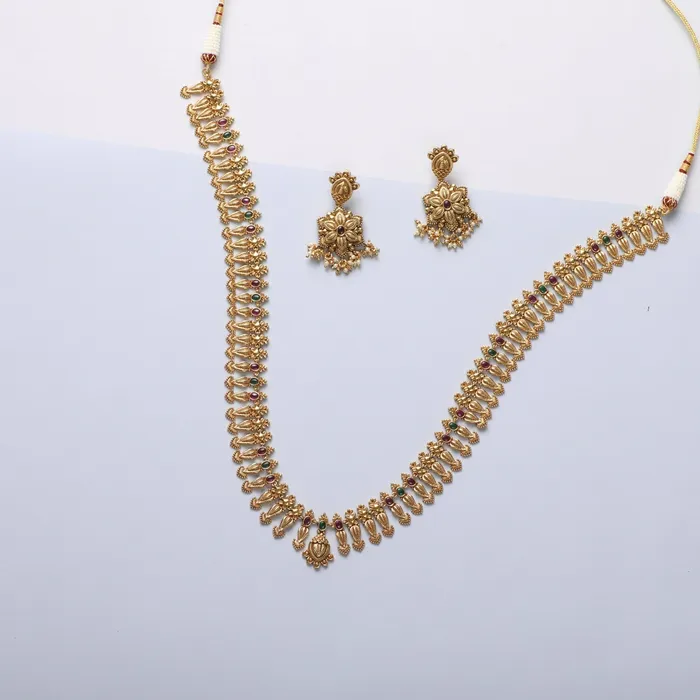 Juhi Antique Silver Long Necklace Set SILVER Necklaces