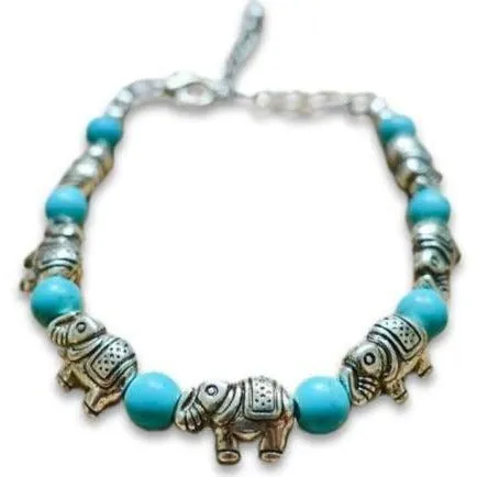 Magic Crystals Bracelets Blue Howlite Turquoise Stone Elephant Bracelet