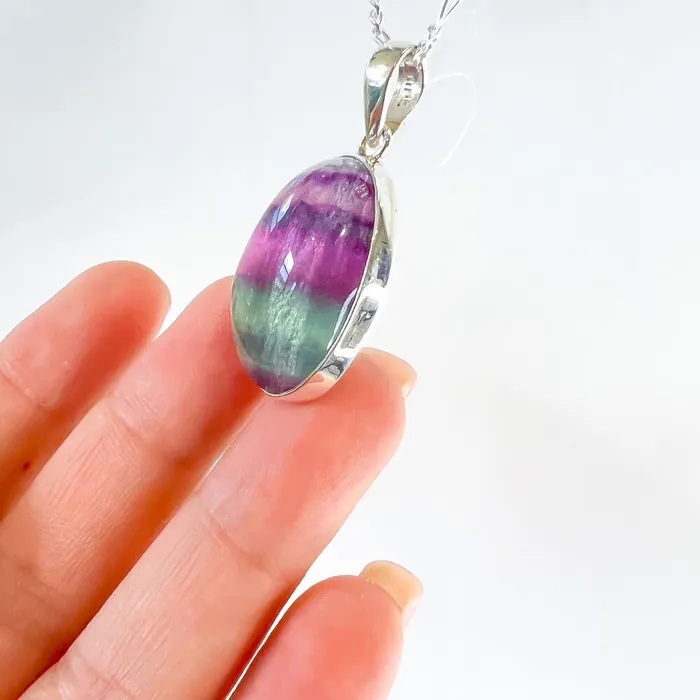 Magic Crystals Necklaces Rainbow Fluorite Sterling Silver Pendant Necklace