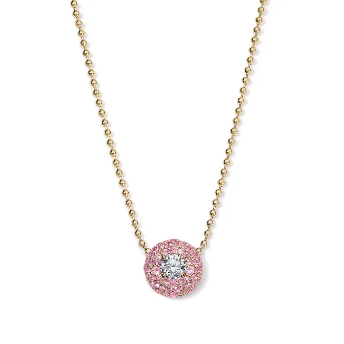 Necklaces SG Fine Pink Sapphire Donut Pendant with Diamond Center