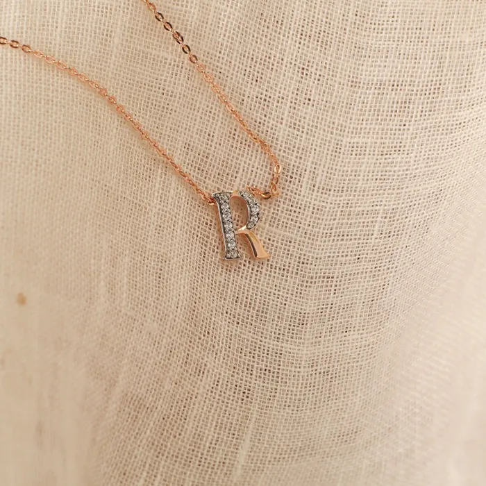 Necklaces SILVER Alphabet AZ Charms CZ RoseGold Plated Silver Necklace