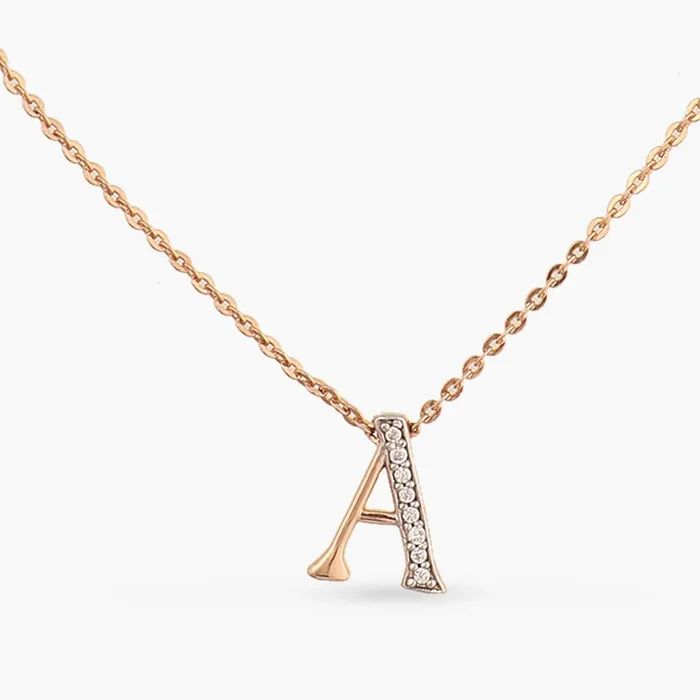 Necklaces SILVER Alphabet AZ Charms CZ RoseGold Plated Silver Necklace