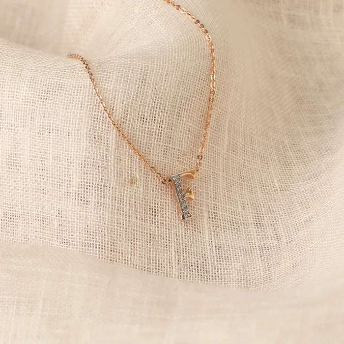 Necklaces SILVER Alphabet AZ Charms CZ RoseGold Plated Silver Necklace