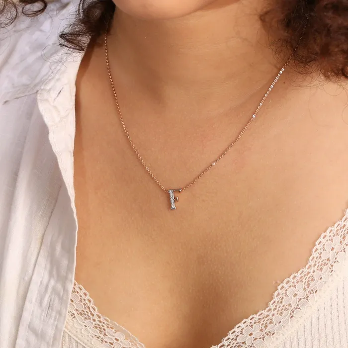 Necklaces SILVER Alphabet AZ Charms CZ RoseGold Plated Silver Necklace