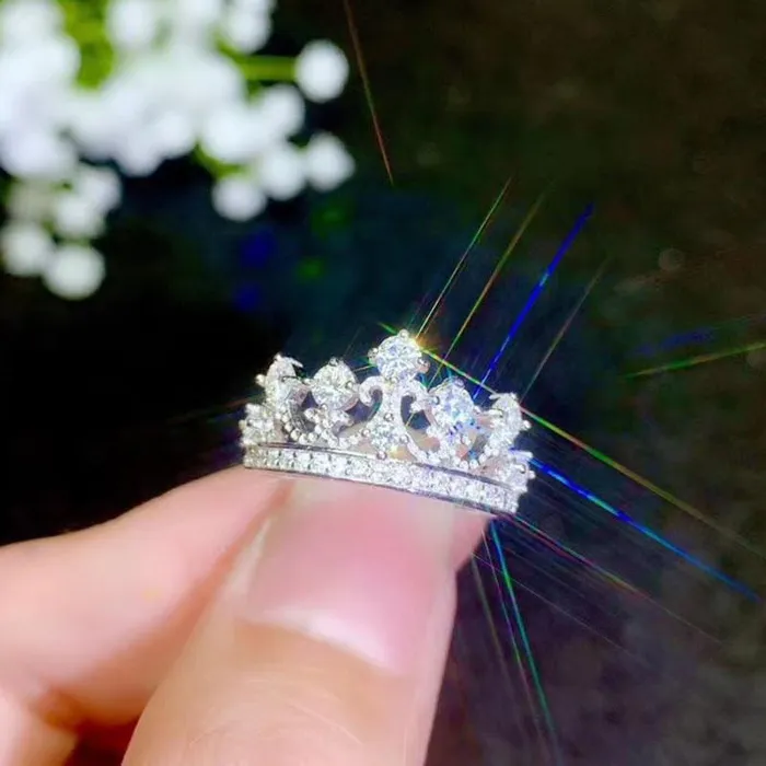 Rings Luxus Moissanite Rings Jewelry White Gold Plated Silver Moissanite Crown Ring 1ct