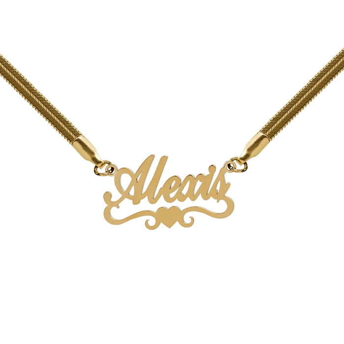 VibeSzn Necklaces Herringbone Heart Script Custom Nameplate